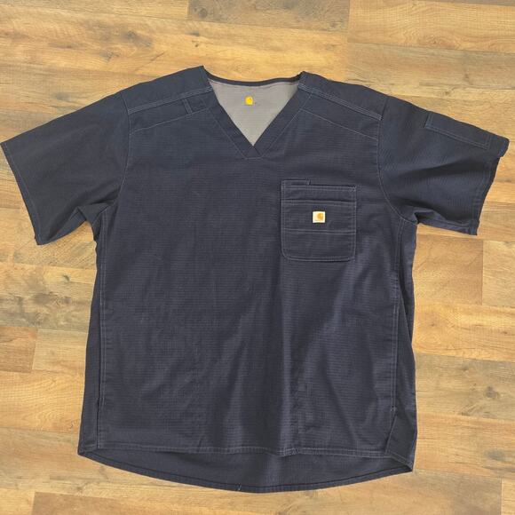 Carhartt Men's Scrub Top Shirt V-Neck Pocket Navy Rip Stop C16418 Size XL - Picture 1 of 6